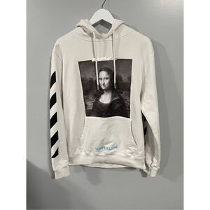 Off-White White Diag Monalisa Print Cotton Hooded Sweatshirt S Authentic NWOT